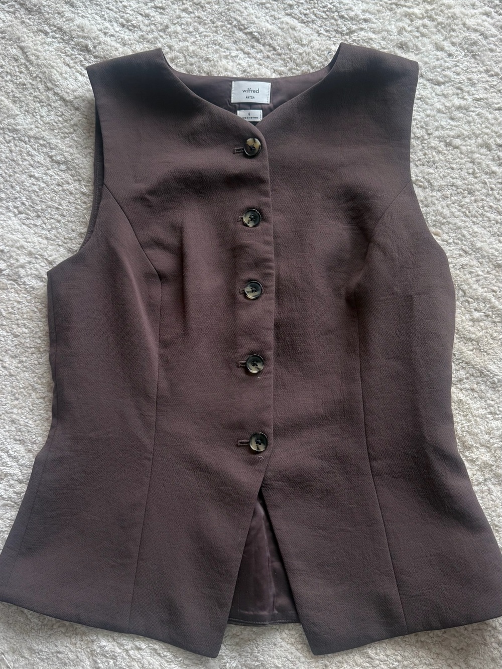 Aritzia Wilfred Dark Brown Sleeveless Button-Front Vest